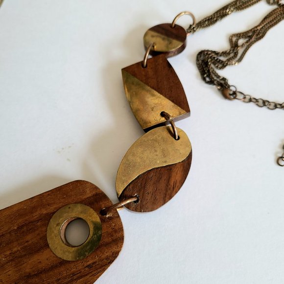 Beautiful vintage bohemian wood and brass chunky pendant/necklace, - Picture 3 of 7